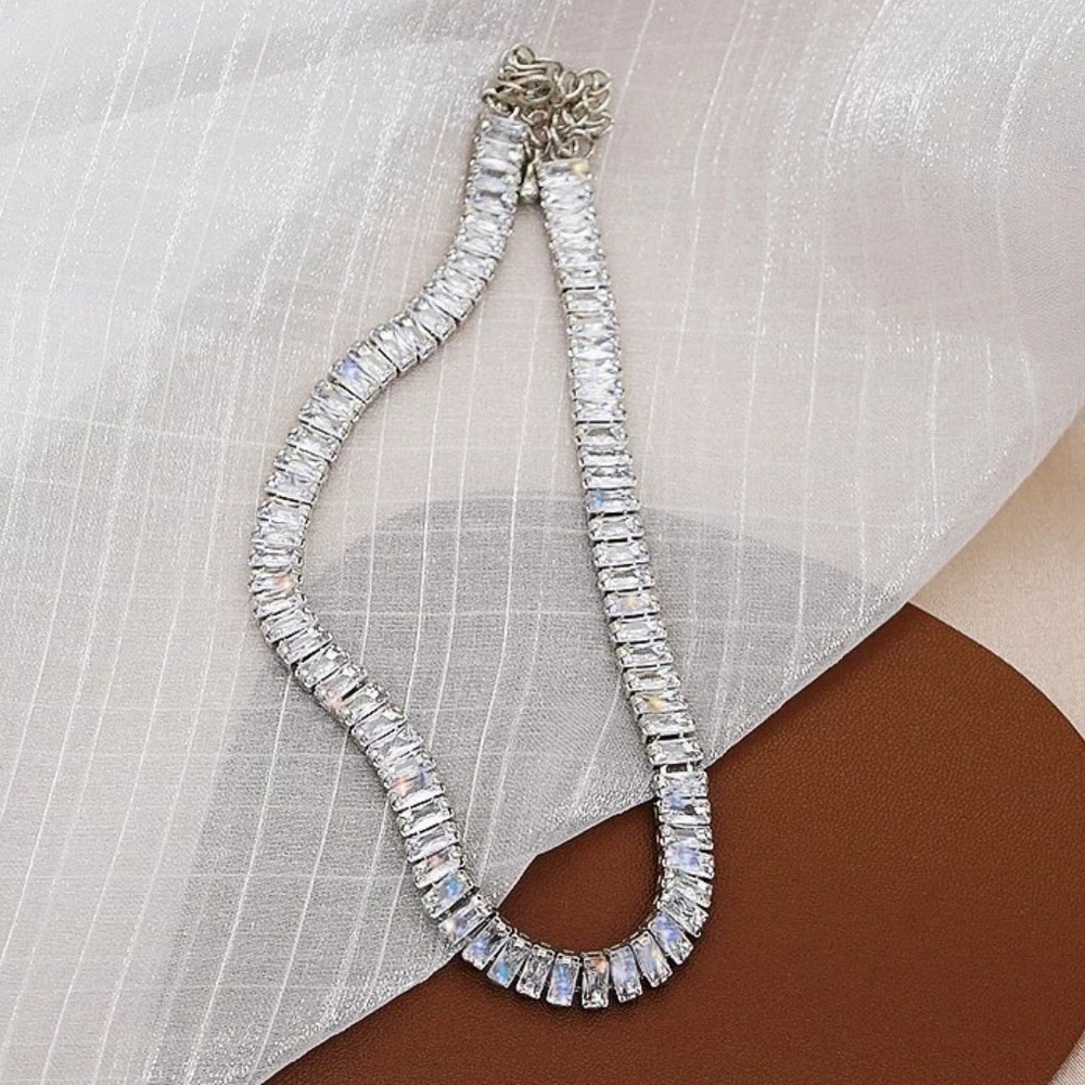 NEW STERLING SILVER DIAMOND CHOKER NECKLACE - Picture 5 of 6